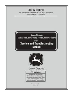 John Deere 726E, 827E, 1028E, 1330SE, 1332PE, 1338PE Snow thrower Service and troubleshooting manual — actual manual cover