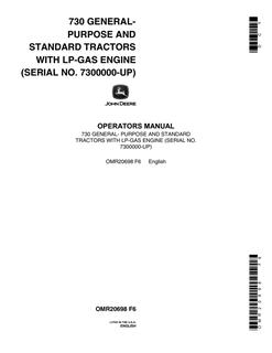 John Deere 730 General-Purpose and Standard Tractors Tractor Operator manual OMR20698 — actual manual cover