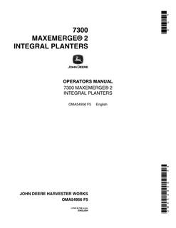 John Deere 7300 MaxEmerge 2 Integral Planters Planter Operator manual OMA54956 — actual manual cover