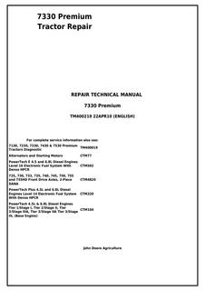 John Deere 7330 Premium Tractor Repair Technical Manual TM400219 — actual manual cover
