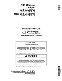 John Deere 740 Classic Loader (self-leveling and non-self-leveling variants) Loader Operator manual OMW54464 — actual manual cover