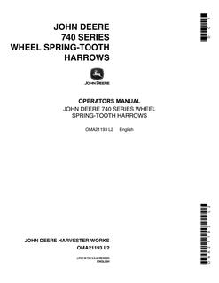 John Deere 740 Series Wheel Spring-Tooth Harrows Harrow Operator manual OMA21193 — actual manual cover