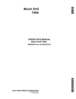John Deere 740A Mulch drill Operator's manual OMZ92595 — actual manual cover