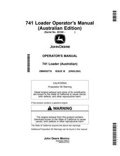 John Deere 741 Loader Australian Edition Loader Operator manual OMW55776 — actual manual cover