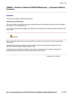 John Deere 7430 Premium, 7530 Premium Tractor Repair manual TM8042 — actual manual cover