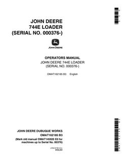 John Deere 744E Loader Loader Operator manual OMAT162185 — actual manual cover