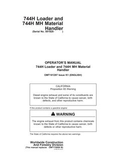 John Deere 744H Loader and 744H MH Material Handler Loader and material handler Operator manual OMT181297 — actual manual cover