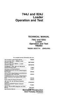 John Deere 744J, 824J Loader Operation and Test Technical Manual TM2083 — actual manual cover