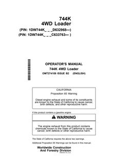 John Deere 744K Loader Operator Manual OMT274159 — actual manual cover