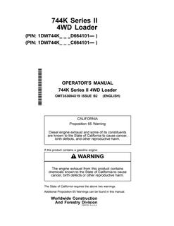 John Deere 744K Series II 4WD Loader Loader Operator manual OMT353084X19 — actual manual cover