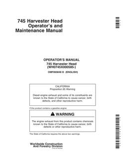 John Deere 745 Harvester Head Harvester head Operator and maintenance manual OMF065848 — actual manual cover
