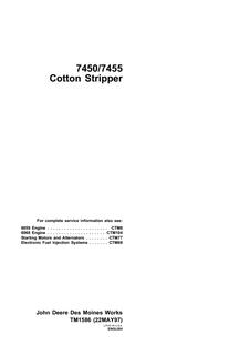 John Deere 7450, 7455 Cotton stripper Technical manual TM1586 — actual manual cover