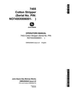 John Deere 7455 Cotton stripper Operator's manual OMN200840 — actual manual cover