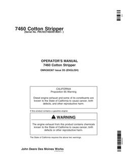 John Deere 7460 Cotton Stripper Cotton stripper Operator manual OMN300367 — actual manual cover