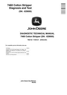 John Deere 7460 Cotton Stripper Diagnosis and Test Technical Manual TM2104 — actual manual cover