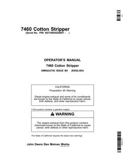 John Deere 7460 Cotton Stripper Operator Manual OMN223783 — actual manual cover