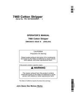 John Deere 7460 Cotton Stripper Operator's Manual OMN300472 — actual manual cover