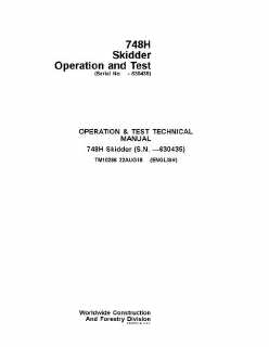 John Deere 748H Skidder Operation and Test Technical Manual TM10286 — actual manual cover