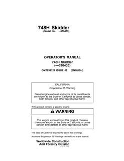 John Deere 748H Skidder Operator Manual OMT230121 — actual manual cover