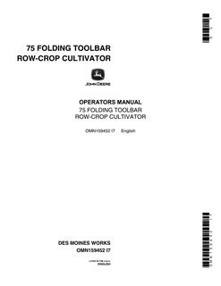 John Deere 75 Cultivator Operator Manual OMN159452 — actual manual cover
