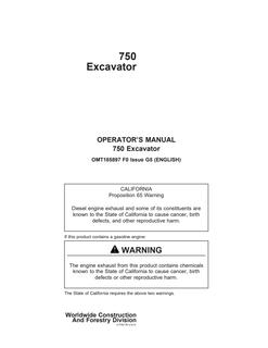 John Deere 750 Excavator Operator Manual OMT185897 — actual manual cover