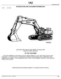 John Deere 750, manufactured 1999–2002 Excavator Parts catalog PC2795 — actual manual cover