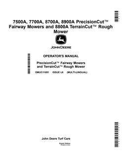 John Deere 7500A, 7700A, 8700A, 8900A PrecisionCut Fairway Mowers and 8800A TerrainCut Rough Mower Export Edition Fairway and rough mower Operator manual OMUC11091 — actual manual cover