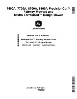 John Deere 7500A, 7700A, 8700A and 8900A PrecisionCut Fairway Mowers and 8800A TerrainCut Rough Mower Export Edition Fairway and rough mower Operator manual OMUC15669 — actual manual cover