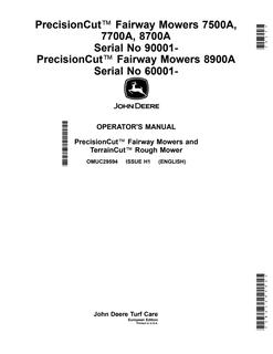 John Deere 7500A, 7700A, 8700A and 8900A PrecisionCut Fairway Mowers European Edition Fairway mower Operator manual OMUC29594 — actual manual cover