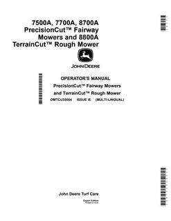 John Deere 7500A, 7700A and 8700A PrecisionCut Fairway Mowers and 8800A TerrainCut Rough Mower Export Edition Fairway and rough mower Operator manual OMTCU35054 — actual manual cover