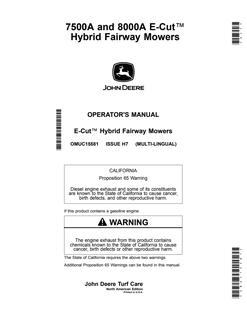 John Deere 7500A, 8000A E-Cut Hybrid fairway mower Operator's manual OMUC15581 — actual manual cover