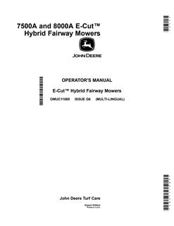 John Deere 7500A and 8000A E-Cut Hybrid Fairway Mowers Export Edition Fairway mower Operator manual OMUC11089 — actual manual cover