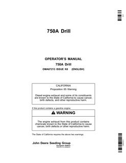 John Deere 750A Drill European Edition Drill Operator manual OMA87213 — actual manual cover