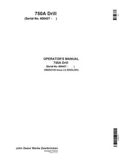 John Deere 750A Drill European Version Drill Operator manual OMZ92740 — actual manual cover