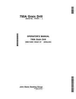 John Deere 750A Grain Drill Operator manual — actual manual cover