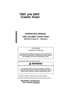 John Deere 750C and 850C Crawler Dozers Crawler dozer Operator manual OMT165719 — actual manual cover