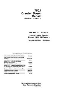 John Deere 750J Crawler dozer Repair technical manual TM10295 — actual manual cover