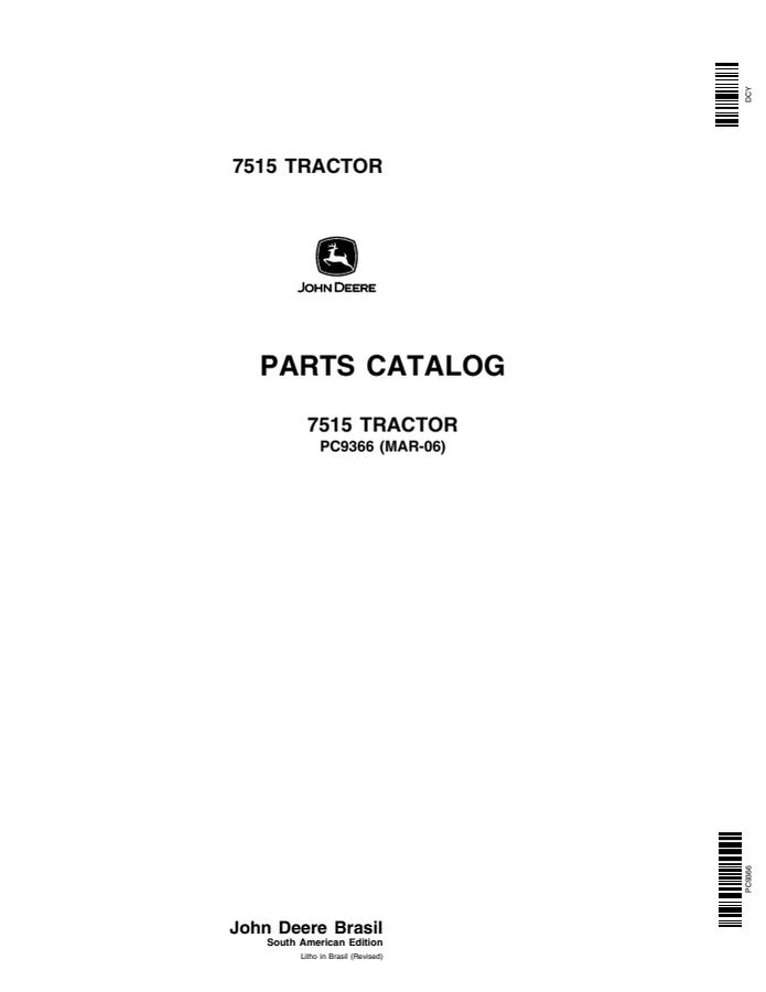 John Deere 7515 Tractor Parts catalog PC9366 — actual manual cover