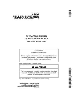 John Deere 753G Feller buncher Operator's manual OMF383385 — actual manual cover