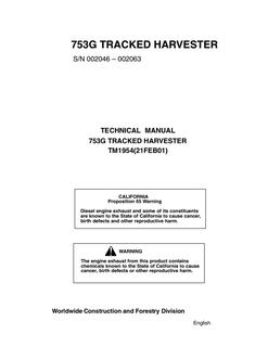 John Deere 753G Tracked harvester Technical manual TM1954 — actual manual cover