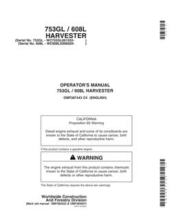 John Deere 753GL, 608L Harvester Operator Manual OMF387443 — actual manual cover