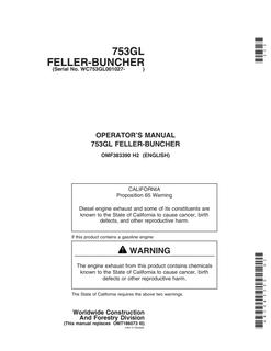 John Deere 753GL Feller-Buncher Feller buncher Operator manual OMF383390 — actual manual cover