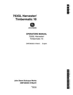 John Deere 753GL Harvester with Timbermatic 10 Harvester Operator manual OMF380583 — actual manual cover