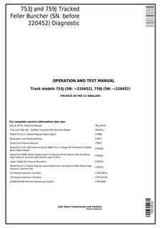 John Deere 753J, 759J Tracked Feller Buncher Diagnostic Operation and Test Manual TM10510 — actual manual cover