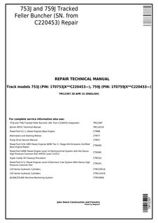 John Deere 753J, 759J Tracked feller buncher Repair technical manual TM12397 — actual manual cover