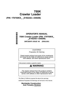 John Deere 755K Crawler Loader Operator Manual OMT285975 — actual manual cover