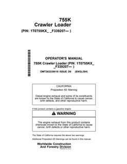John Deere 755K Crawler Loader Operator Manual OMT382339X19 — actual manual cover
