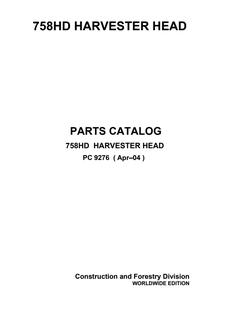 John Deere 758HD Harvester head Parts catalog PC9276 — actual manual cover