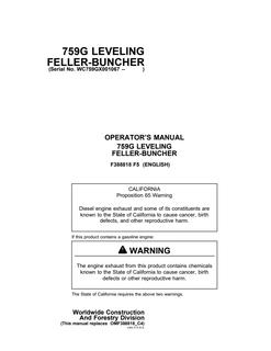 John Deere 759G Leveling Feller-Buncher Feller buncher Operator manual F388818 — actual manual cover