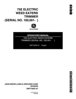 John Deere 75E Electric Weed Eater Trimmer String trimmer Operator manual OMTY3833 — actual manual cover